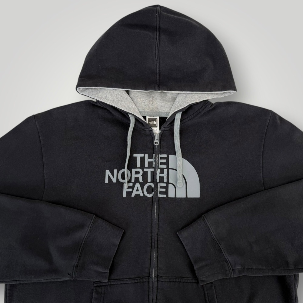 The North Face Mens XL Full Zip Hoodie Black Grey Logo Fleece Sweatshirt